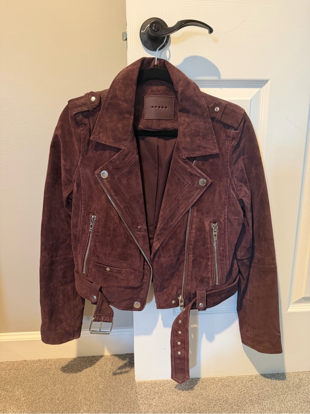 Blank NYC Suede Leather Belted Biker Moto Jacket